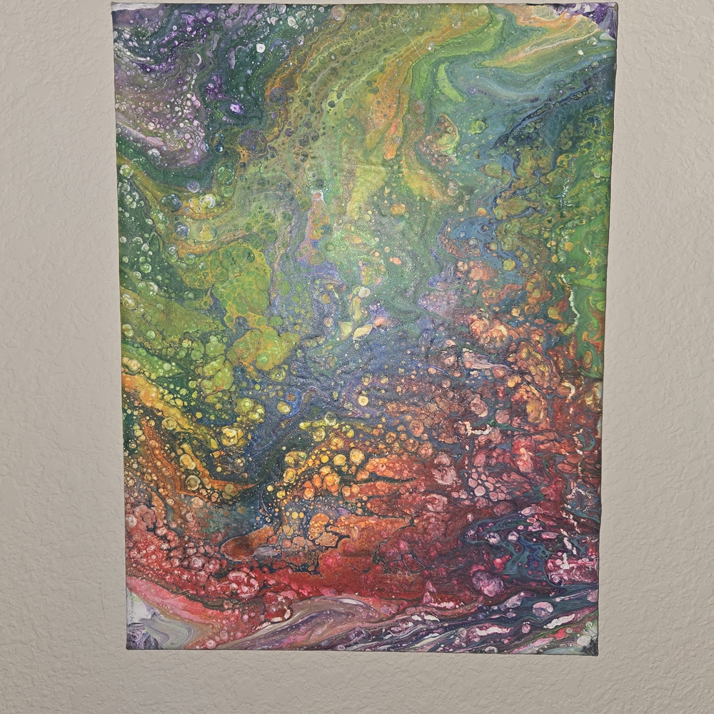 Abstract Multicolor Fluid Art Canvas Wall Decor - Green, Red, Yellow, Purple